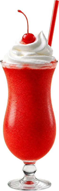 Strawberry daiquiri topped with whipped cream and a cherry